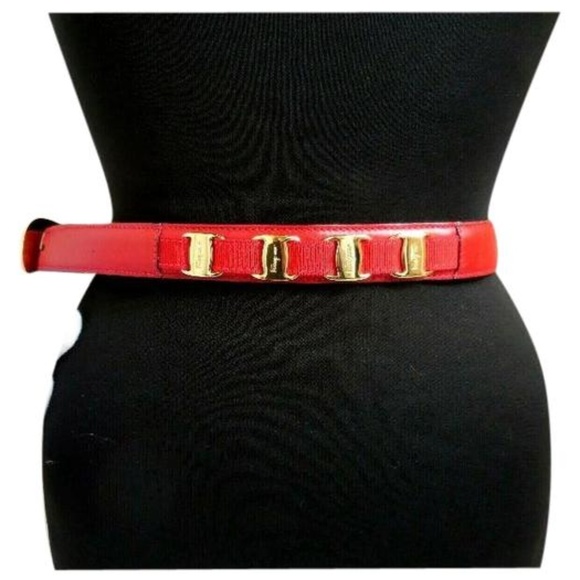 Vintage Salvatore Ferragamo Red Gold Vara Accents